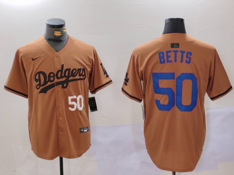 Men Los Angeles Dodgers 50 Betts army green joint name 2024 Nike MLB Jersey style 3